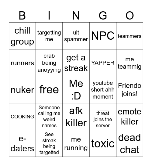 TSB blackout bingo Card