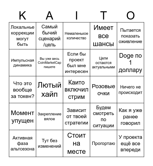 Kaito Бинго Bingo Card