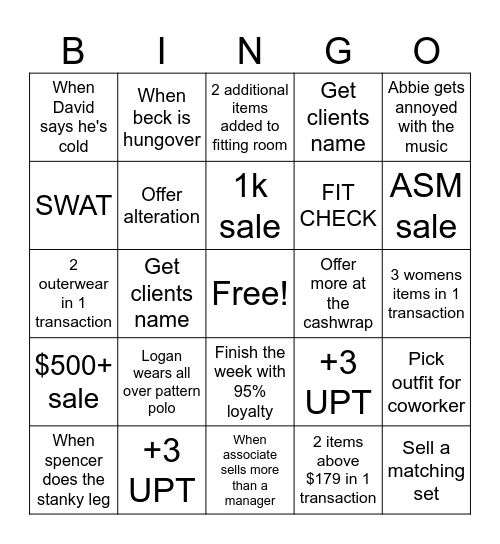 TRAVIS MATHEW BINGO Card