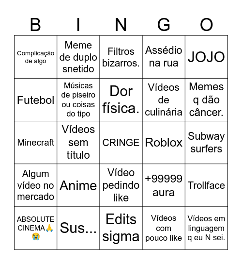 Desgraça. Bingo Card