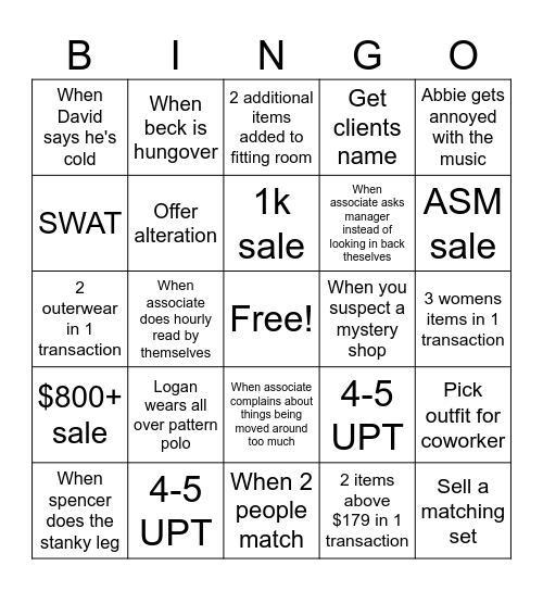 TRAVIS MATHEW BINGO Card