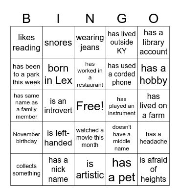 Untitled Bingo Card