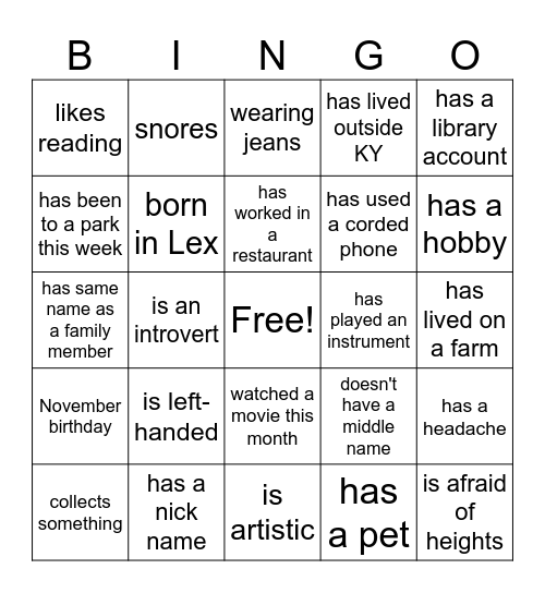 Untitled Bingo Card