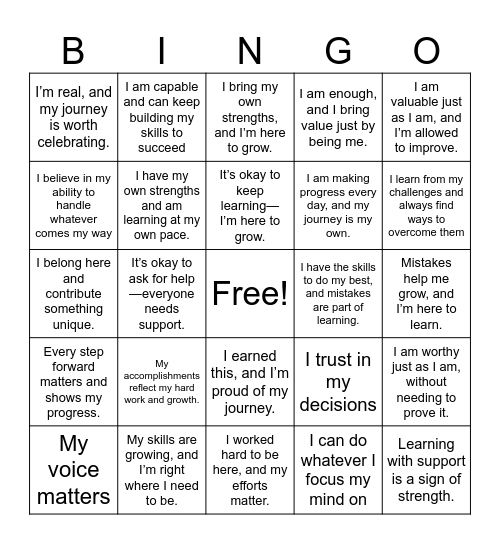 Positive Affirmations Bingo😎 Bingo Card