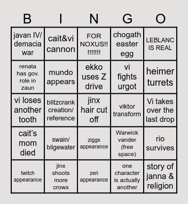 holly arcane 2 bingo Card