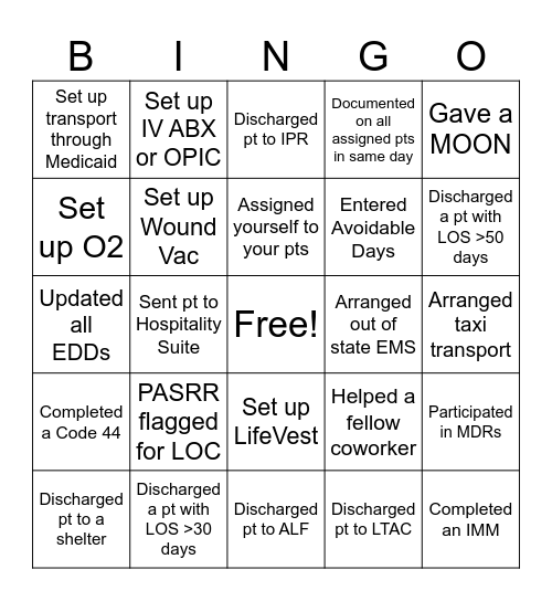 Case Management BINGO Card