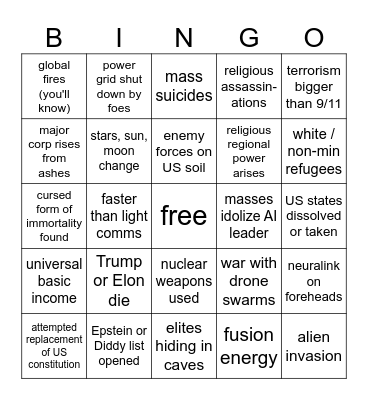 American Apocalypse Bingo Card