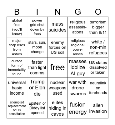 American Apocalypse Bingo Card