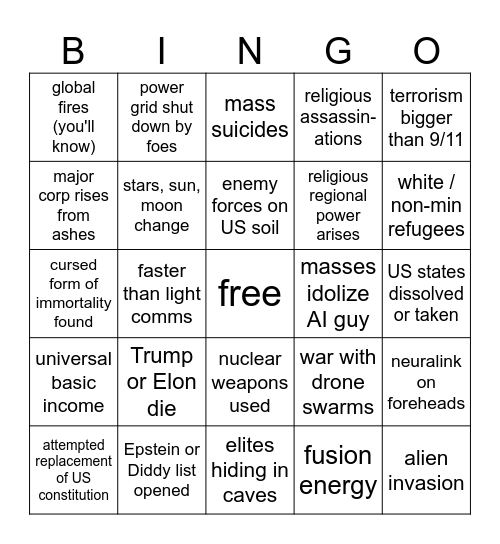 American Apocalypse Bingo Card