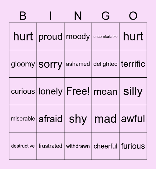 Feelings Bingo Card