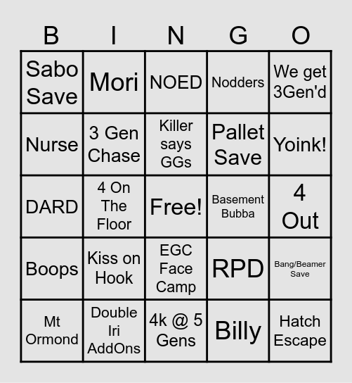 FriendsGiving DBD Bingo Card