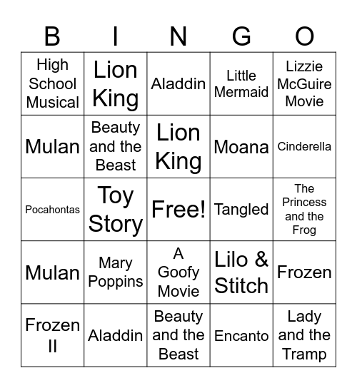 Disney Bingo Card