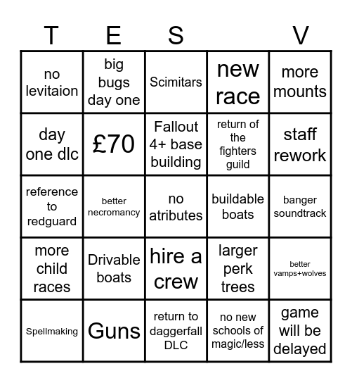 TES 6 Bingo Card