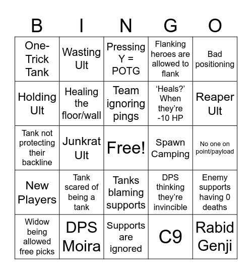 Quick Play Bingo Card