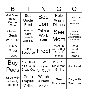 Marriage and Madness in the Midwest Bingo Card