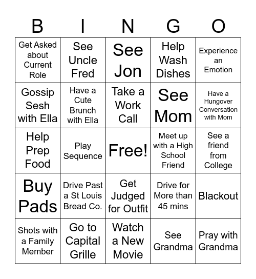 Marriage and Madness in the Midwest Bingo Card