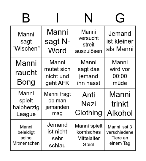 Manni Bingo 4x4 Bingo Card