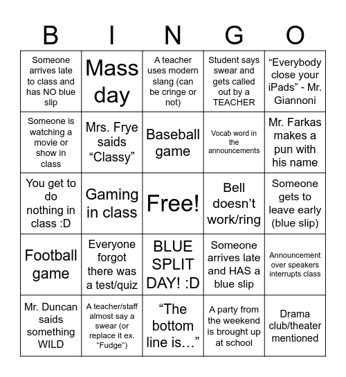 SJM Bingo Card