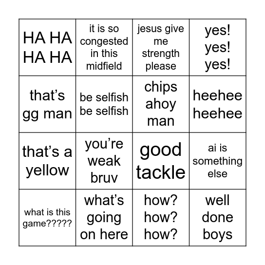 john plays fifa Bingo Card