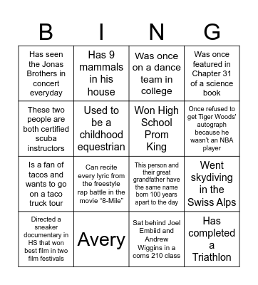 OVERTIME Bingo Card