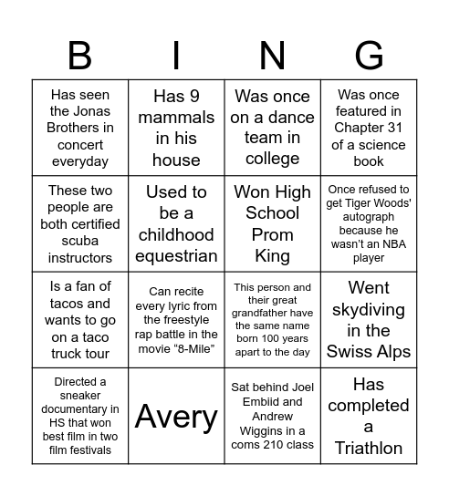 OVERTIME Bingo Card