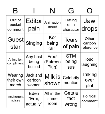 Spilling the Milk Bingo Card