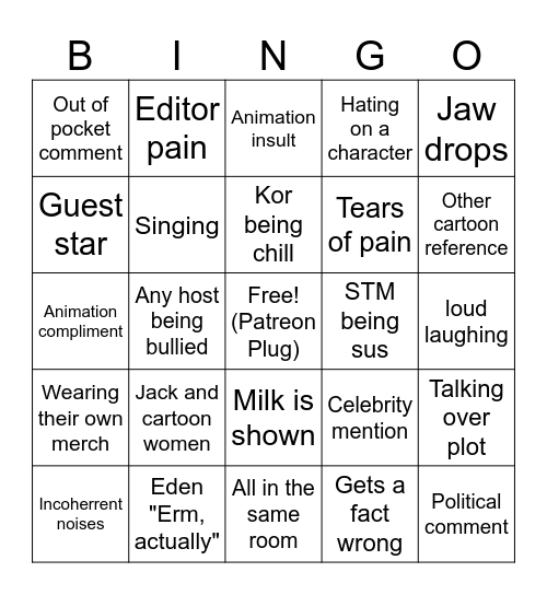 Spilling the Milk Bingo Card