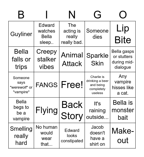 Twilight Bingo Card