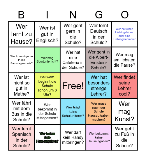 Schulbingo Card