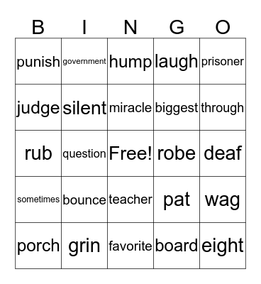 Vocabulary/ Sight Words Bingo Card