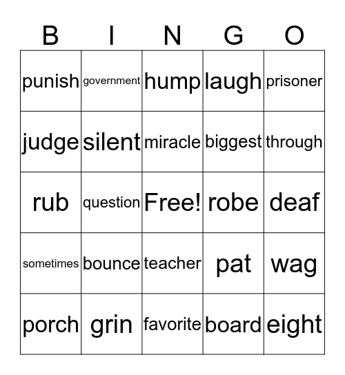 Vocabulary/ Sight Words Bingo Card