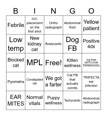 Veterinary BINGO Card