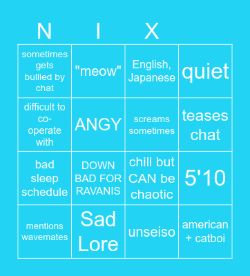 Nix Voltare Bingo Card