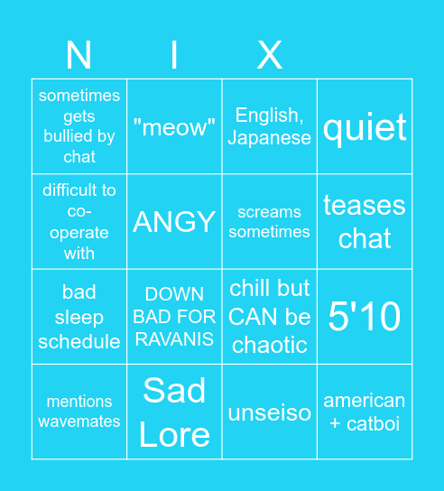 Nix Voltare Bingo Card