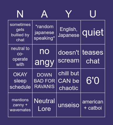 Nayuta Umbrage Bingo Card