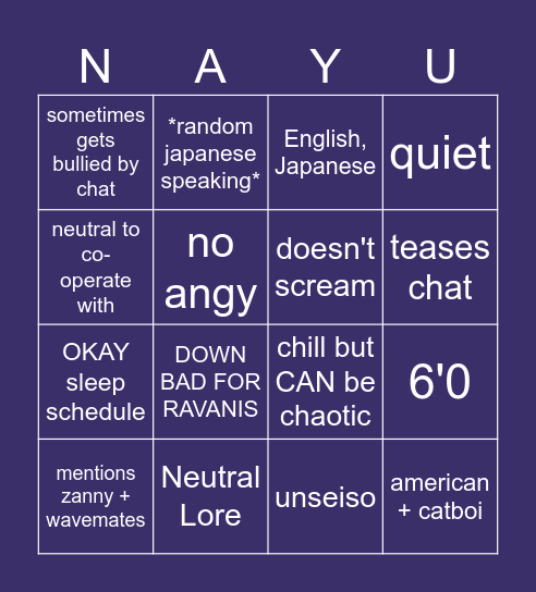 Nayuta Umbrage Bingo Card