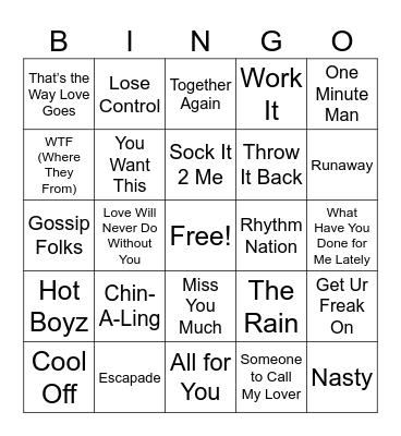 Janet Vs Missy Bingo Card