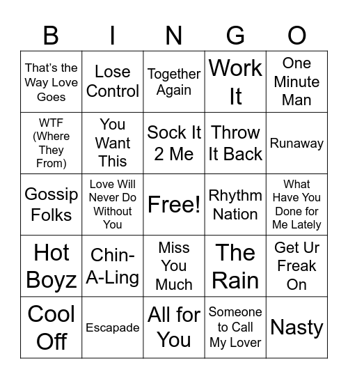 Janet Vs Missy Bingo Card