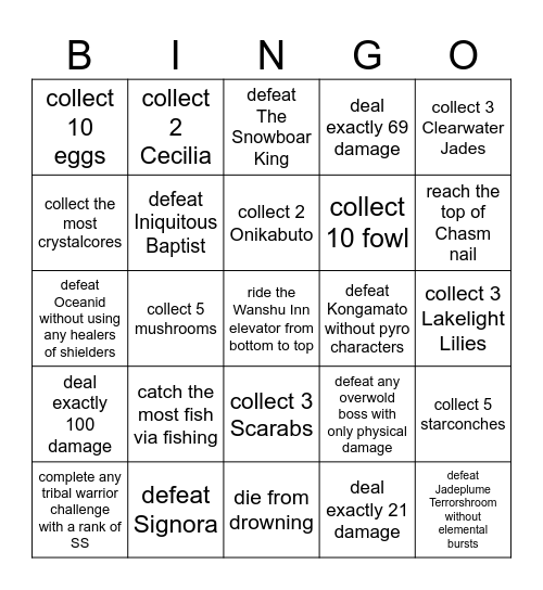 Genshin Bingo Card