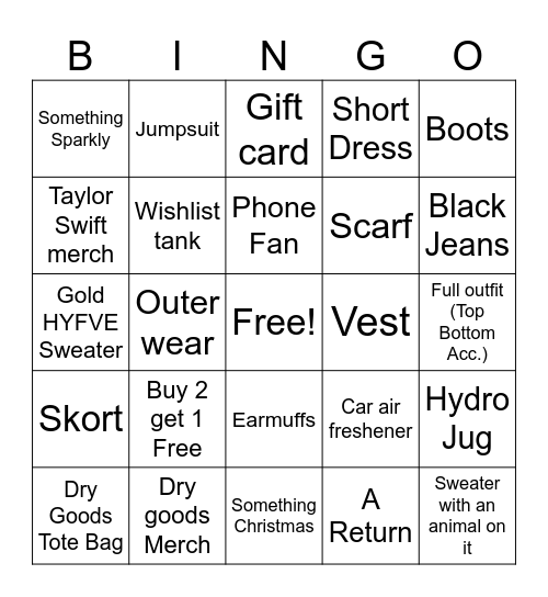 DRY GOODS BINGO Card