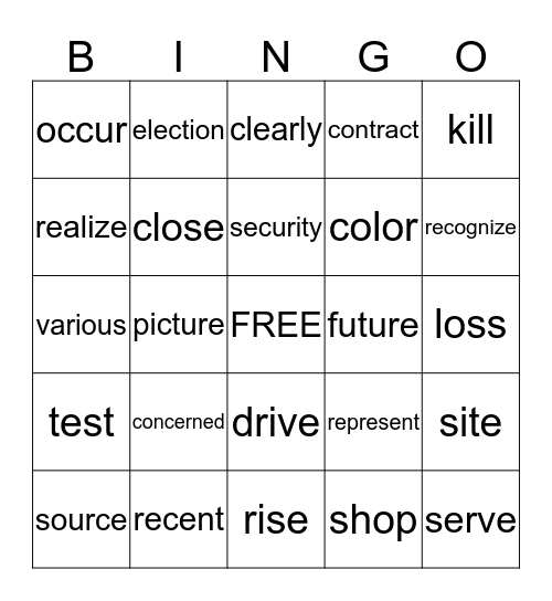 Vocabulary Bingo Card