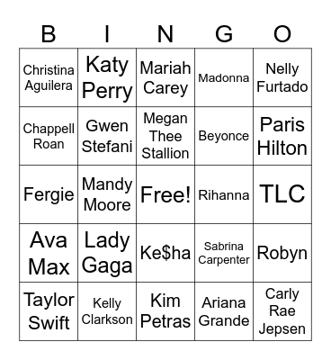 Pop Princess Bingo Card