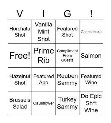 Vig Bingo Card