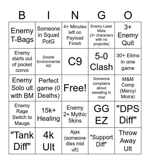 Overwatch Bingo Card