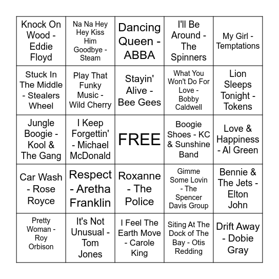 "Oldies" but Goodies Bingo Card