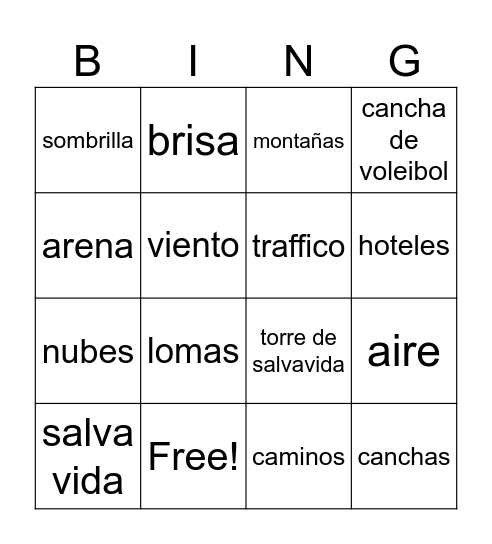 En la playa Bingo Card