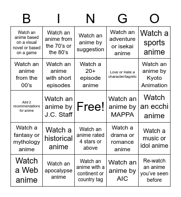 Untitled Bingo Card