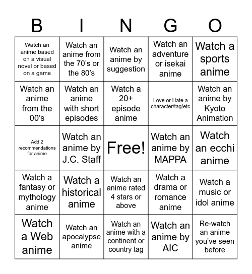 Untitled Bingo Card