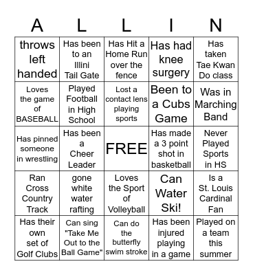 FCC Pep Rally Bingo Card