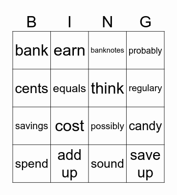 Money Bingo Card